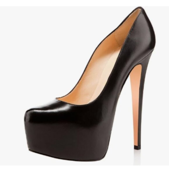 FSJ Black Extreme High Stiletto Heels Platform Slip On Pointed Toe Sexy Pumps - Picture 1 of 8